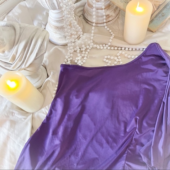 Drape Ruffle One Shoulder Purple Top - Picture 5 of 5